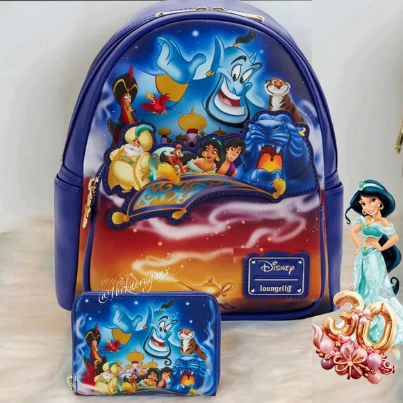 NWT Disney Anniversary Limited Edition Loungefly Backpack & Wallet Set Aladdin - Picture 4 of 16